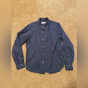 Buck Mason Draped Twill Long Sleeve Button Up Shirt Dark Navy